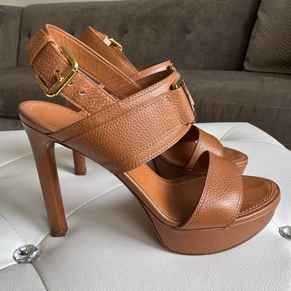 Louis Vuitton Horizon Leather Platform Sandal Heels Brown Cognac Size 38 Size 8 - Picture 3 of 17